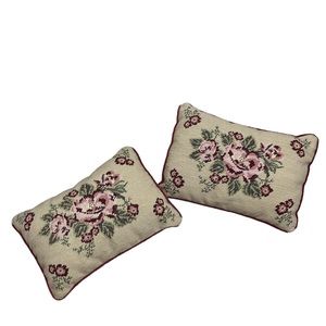 Set of Two Rose cross stitch with Velvet Backing Pillows